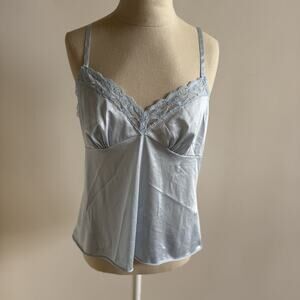 VTG Cami Ladies 38 Baby Doll Blue Lace Straps Coquette Feminine Romantic USA